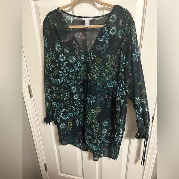 H&M CONSCIOUS Sheer Recycled Poly mini Dress Floral Sz 14 - Picture 1 of 5